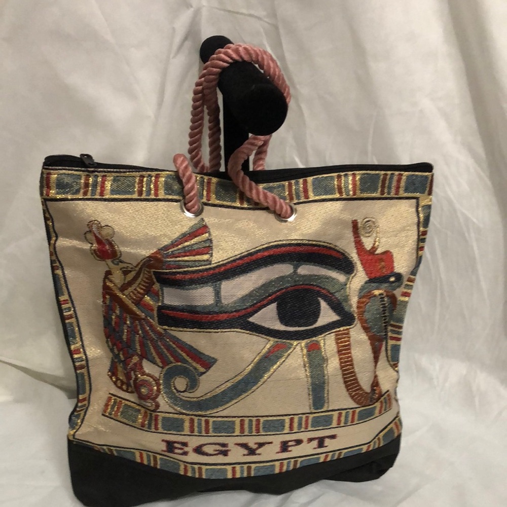 Egypt-Themed Beige Canvas Tote Bag NWOT